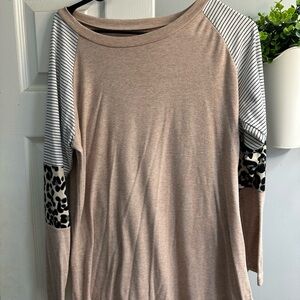 Elegant Tan and Black Long Sleeve Women's Top